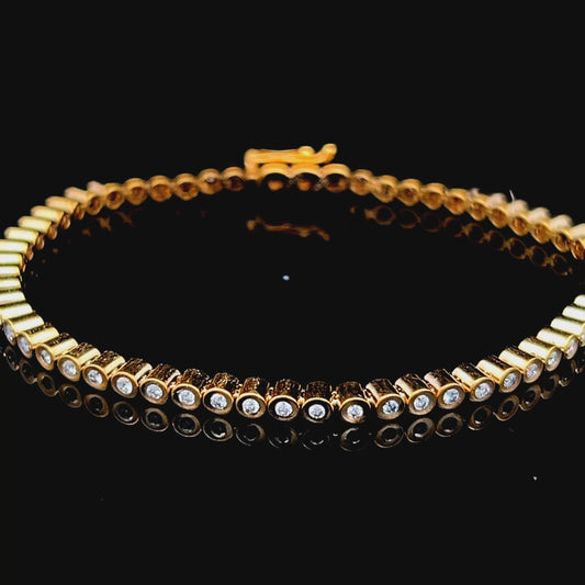18K Yellow Gold Diamond Tennis Bracelet In Rubover Setting