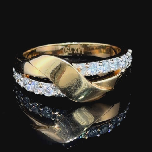 A Lovely 18k Yellow Gold Crossover Diamond Ring Appx 1.0 Cts
