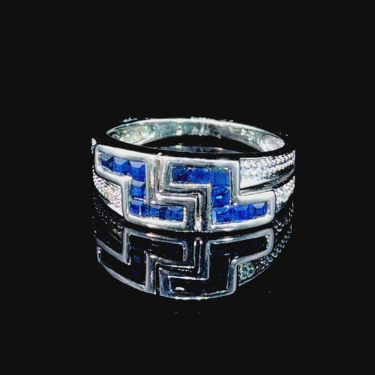9K White Gold Sapphire & Diamond Ring