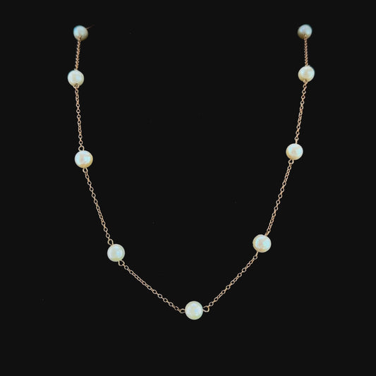 9k Yellow Gold Pearl Station Necklace 17” Long