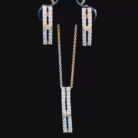 18K Mixed Diamond Pendant & Earring Set Certified E-F VVS