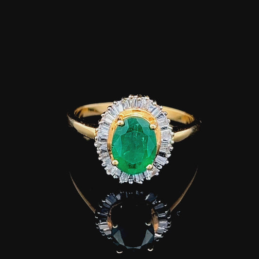 18K Yellow Gold Emerald & Baguette Diamond Ballerina Mount Ring