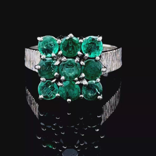 18K Yellow Gold Square Emerald Cluster Ring