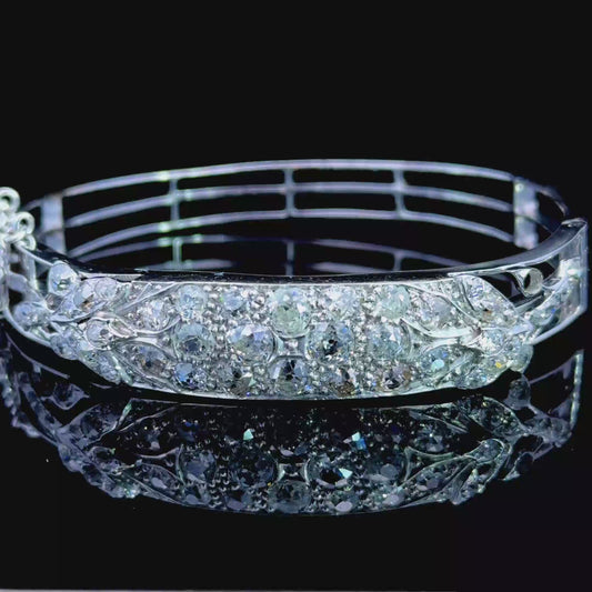 14K White Gold Old Cut Diamond Bangle APPX 4 CTS