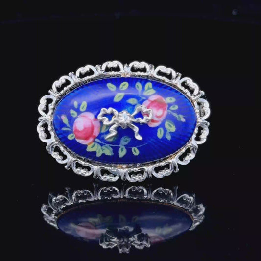 18K Yellow Gold / White Gold & Diamond Enamel Brooch