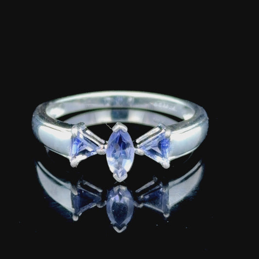 9k White Gold Marquise and Trillion Cut Tanzanite Trilogy Ring in White Gold