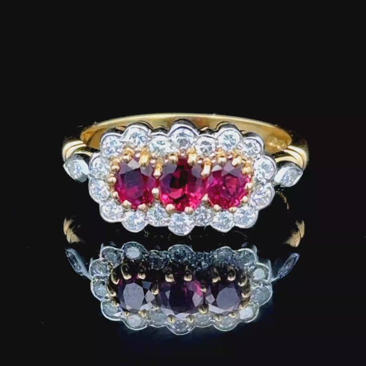 18K Ruby & Diamond Three Stone Ring 0.65CTS