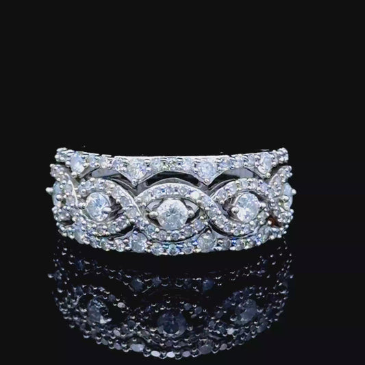 14K White Gold Diamond Cluster Band APPX 1.25 CTS