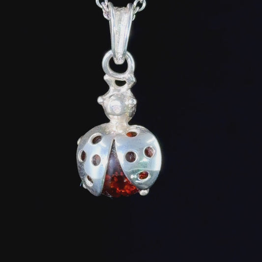 Pretty Silver & Amber Ladybird Pendant