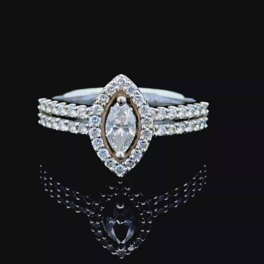 18K White Gold Marquise Diamond Double Row Shank Ring