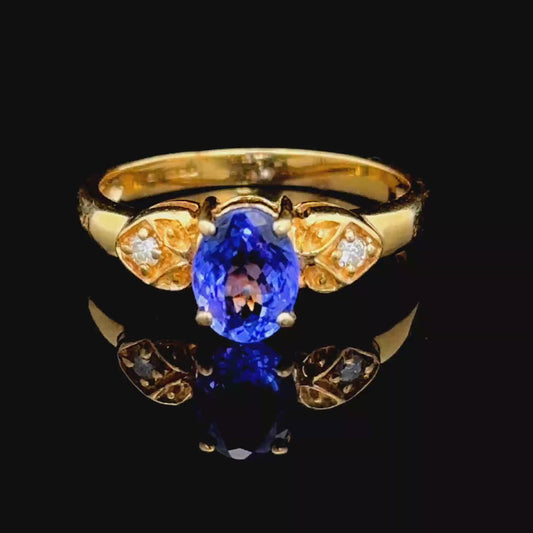 18K Yellow Gold Tanzanite & Diamond Ring