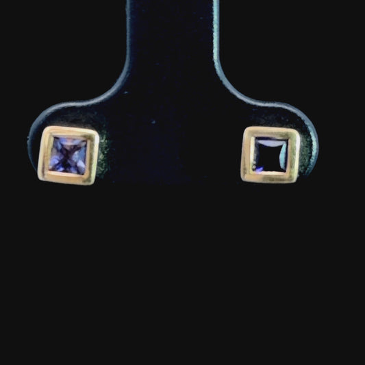 Sweet Little 9k Yellow Gold Square Amethyst Stud Earrings