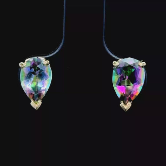 9K Yellow Gold Pear Mystic Topaz Studs
