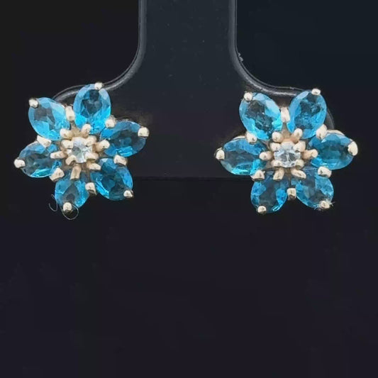 9K Yellow Gold Apatite & Aquamarine Cluster Studs