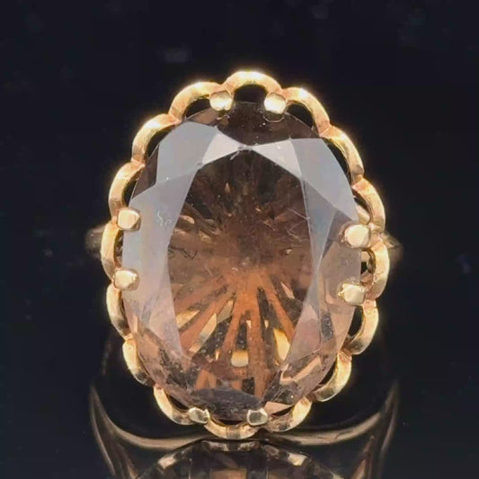 9K Yellow Gold Smokey Quartz Ring