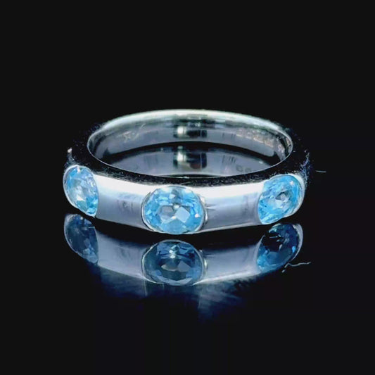 9K White Gold 3 Blue Stone Ring