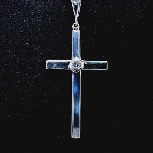 9K White Gold & Diamond Large Cross APPX 0.25 CTS