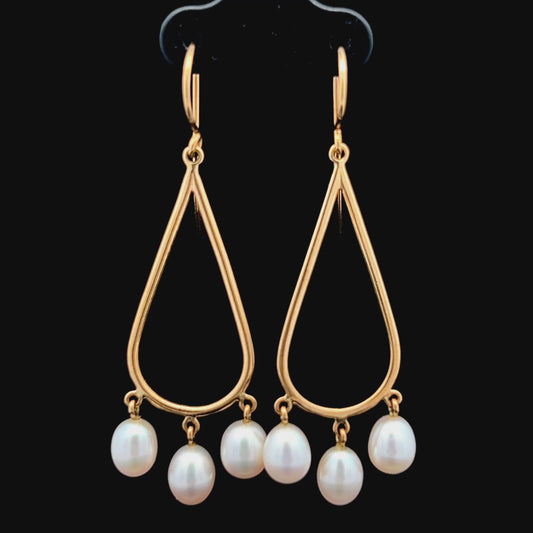 9K Yellow Gold Pearl Hook Earrings