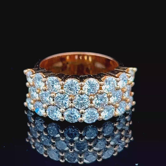 18K Yellow Gold 3 Row Diamond Cluster Ring APPX 3.5 CTS