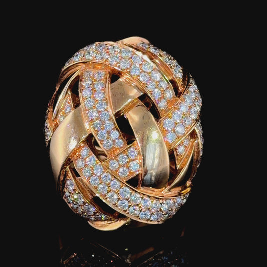 Stunning 18k Rose Gold Pave Diamond Woven Knot Ring By LTJ Hong Kong 125 Diamonds Appx 2.5 Cts