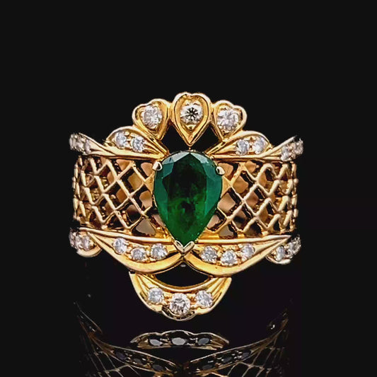 18K Yellow Gold Emerald & Diamond Dress Ring