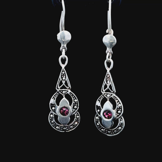 Silver Amethyst Drop Hook Earrings