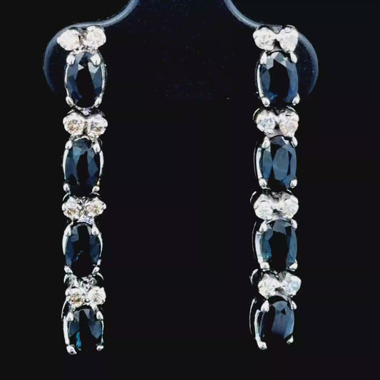 18K White Gold Sapphire & Diamond Drop Earrings