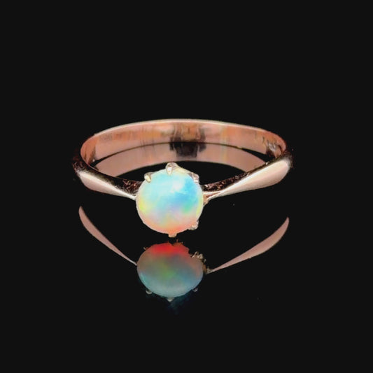 Antique 9K Rose Gold & Cabochon Opal Solitaire Ring
