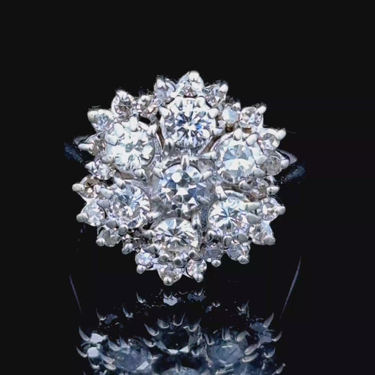 18K White Gold Diamond Daisy Cluster APPX 1.5 CTS