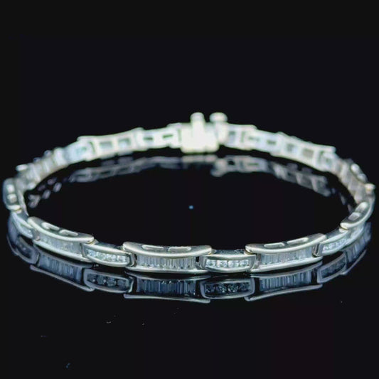 18K White Gold Baguette & Round Diamond Bracelet APPX 2.5 CTS