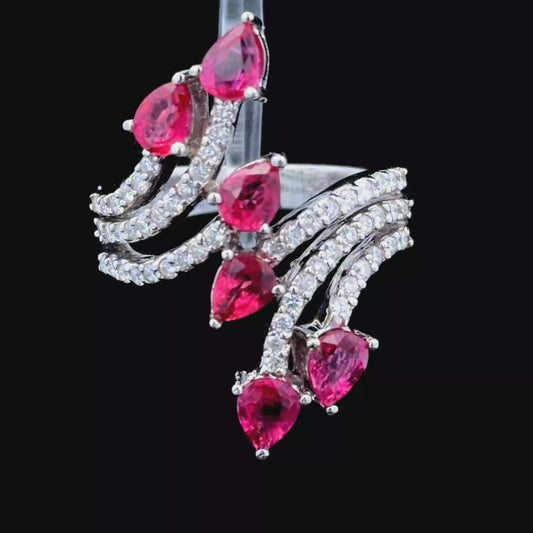 18K White Gold Ruby & Diamond Fancy Ring