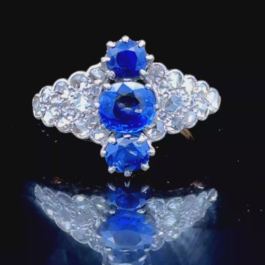 18K Yellow Gold Old Cut Diamond & Sapphire Ring APPX 1.0 CTS