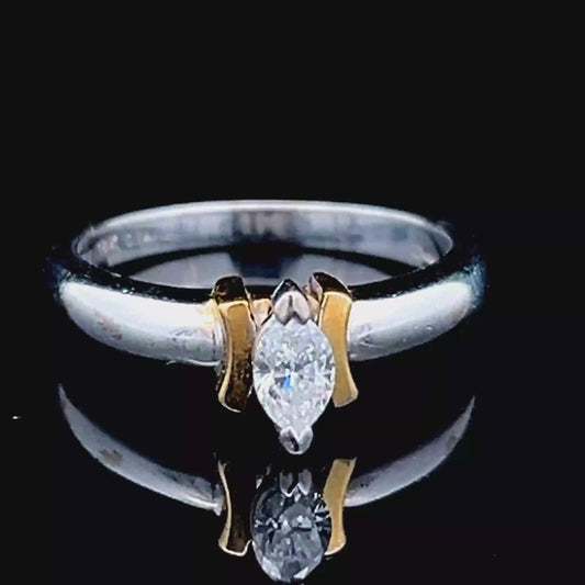 18K White Gold With Yellow Gold Mount Diamond Marquise Ring