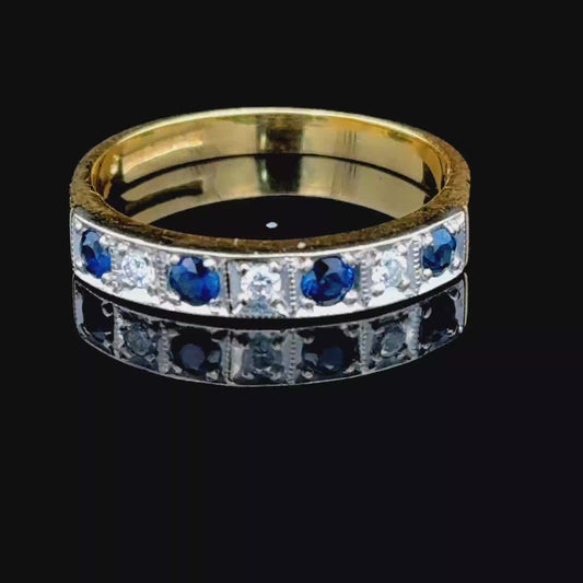 18K Yellow Gold Sapphire & Diamond Band