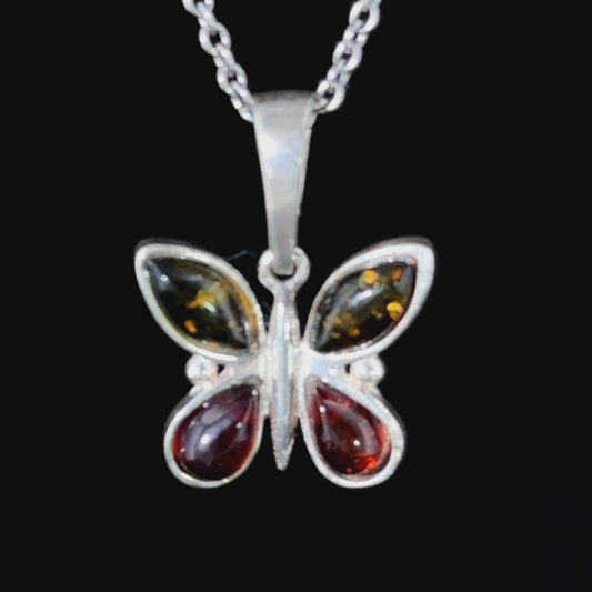 Silver & Amber Butterfly Pendant
