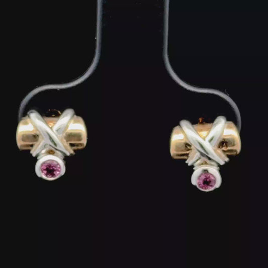 9K Yellow Gold Pink Sapphire Studs