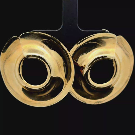 9K Yellow Gold Large C Shaped Earrings