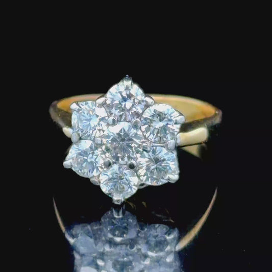 18K Yellow Gold Diamond Daisy Cluster Ring APPX 2.0 CTS