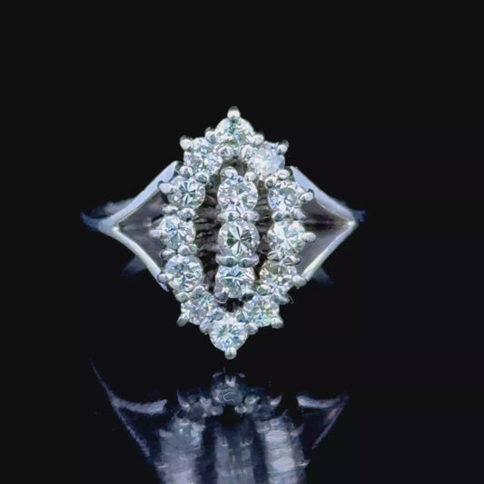 18K White Gold Navette Shaped Diamond Dress Ring