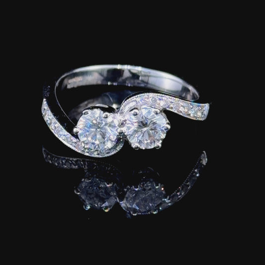 18k White Gold Moi Et Toi Diamond Ring Appx 0.95 Cts Total