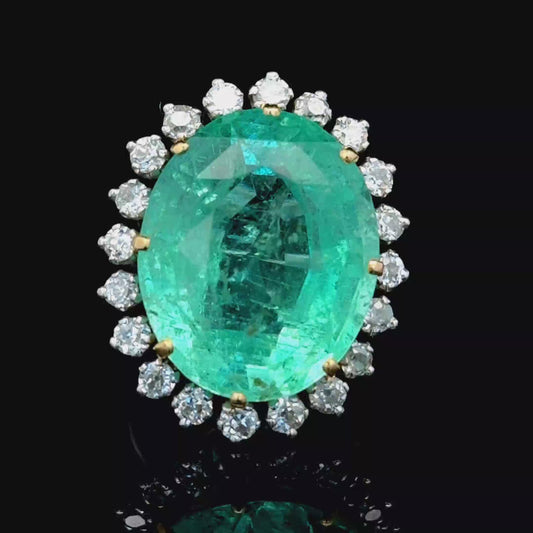 Platinum Emerald & Diamond Cluster Ring APPX E:25 CTS & D:2.0 CTS