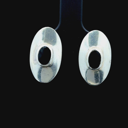 Silver Black Enamel Oval Studs