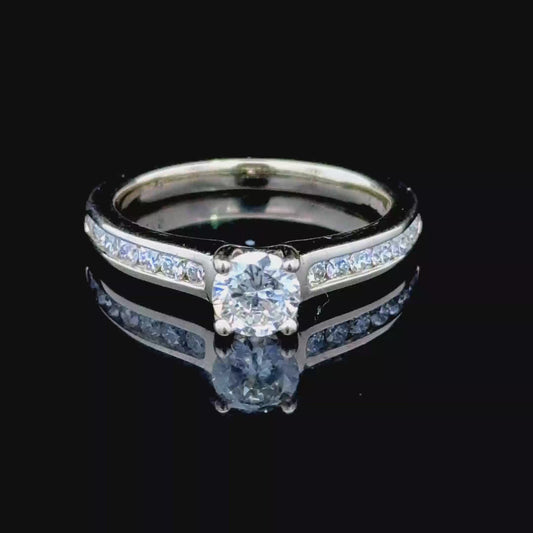 18K Yellow Gold Diamond Solitaire Ring With Diamond Shoulders APPX 0.75 CTS
