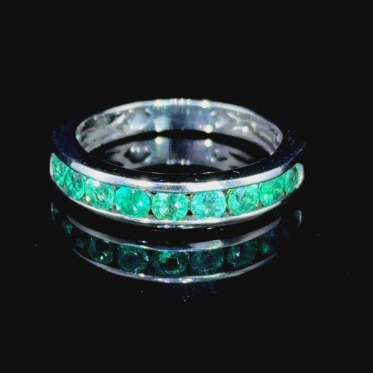 Lovely Platinum Channel Set Emerald Half Eternity Ring Appx 0.6 Cts