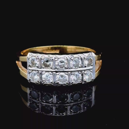 18K Yellow Gold Double Row 10 Stone Diamond Ring APPX 0.7 CTS