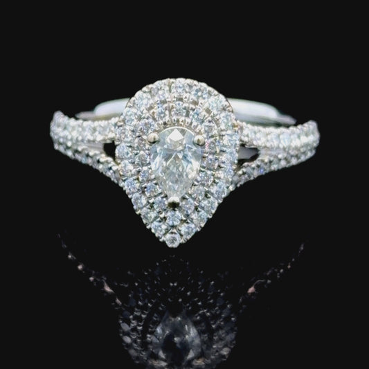 18k White Gold Pear Diamond Halo Ring 0.95 Cts By Vera Wang