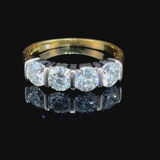 An Exceptional 18k Yellow Gold 4 Stone Diamond Ring 1.6 Cts Part Of The Ronald Charles Collection