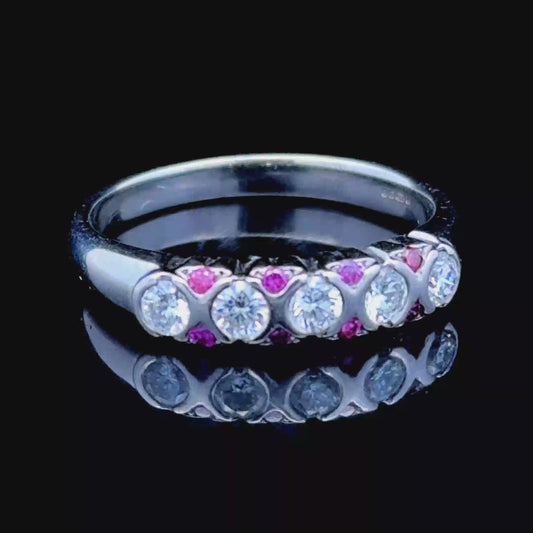 18K White Gold Diamond & Pink Sapphire Ring
