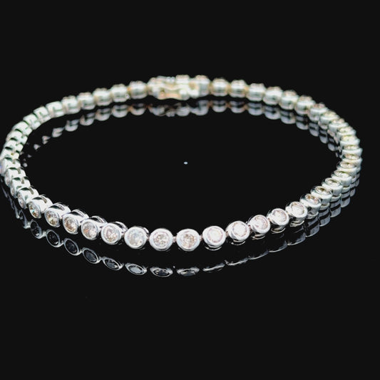 18k White Gold Bezel Set Diamond Tennis Bracelet Appx. 3.0 Cts