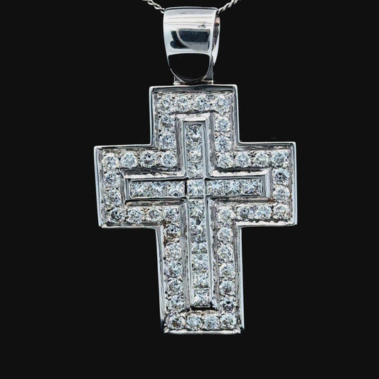 18K White Gold Large Diamond Cross Pendant (only) APPX 4.0 CTS